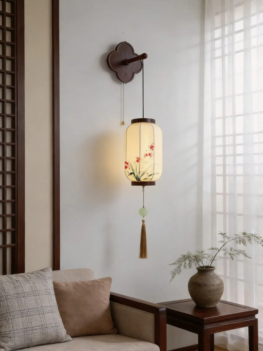 Chinese style retro lantern wall lamps for bedside corridor private tea room study Zen wall sconces lights ambience lighting