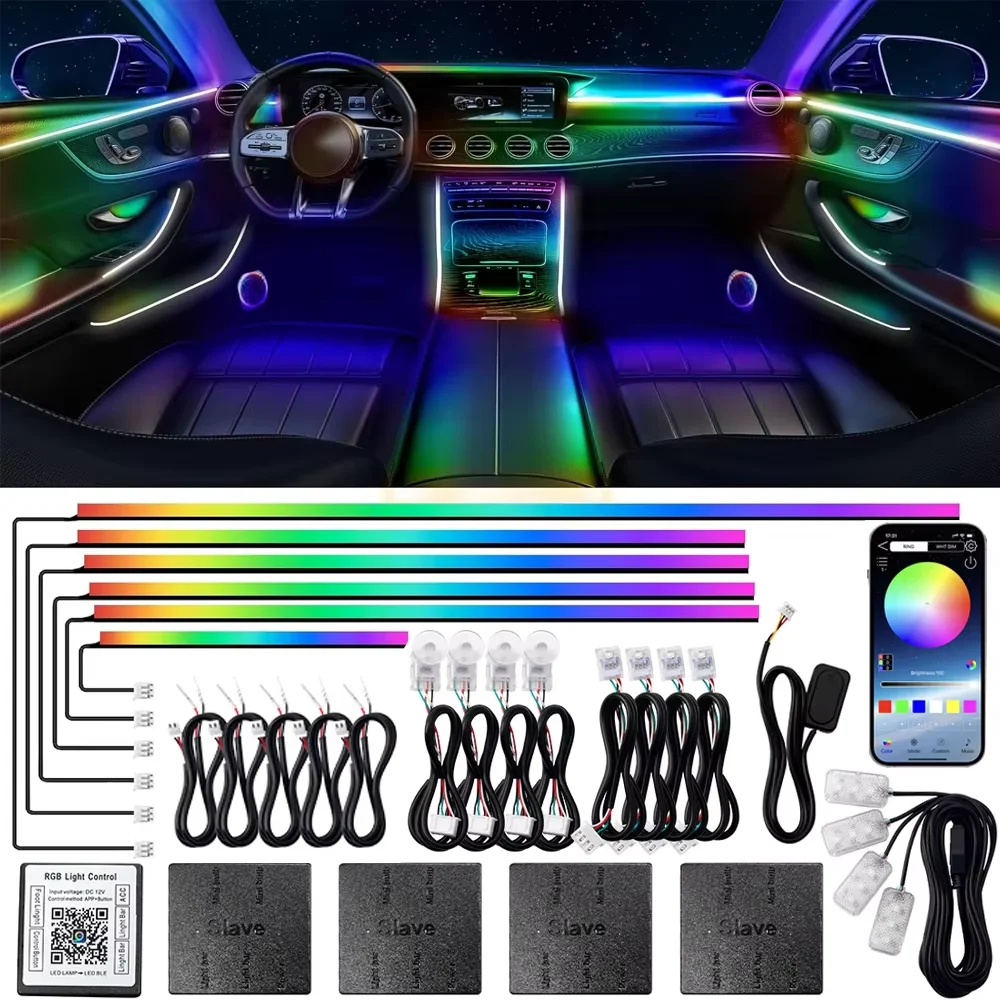 

Universal LED Car Ambient Light For Car Interior Decoration Accessories Symphony 213 Color Hidden Acrylic Strip With App Control