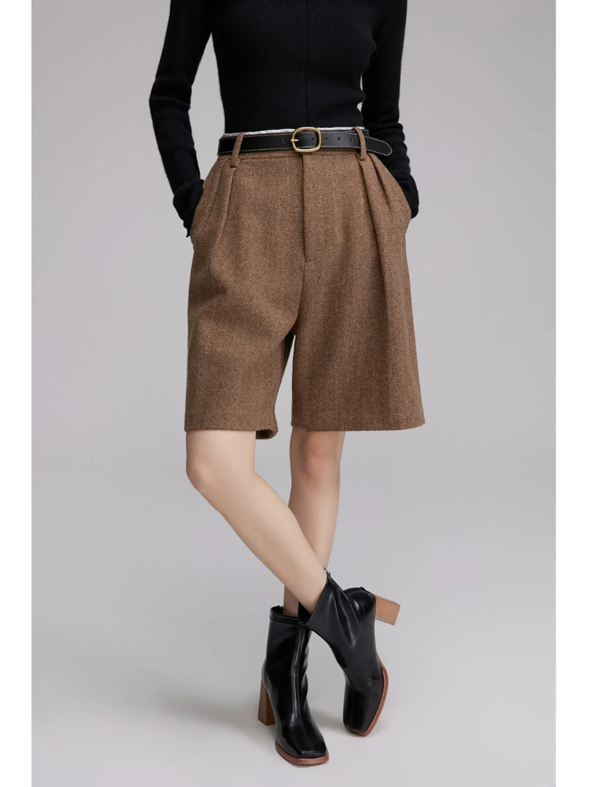 

Брюки IUMOON женские шерстяные цвета хаки с высокой талией, прямые, до середины икры, повседневные, осенне-зимние, новые, с эффектом похудения