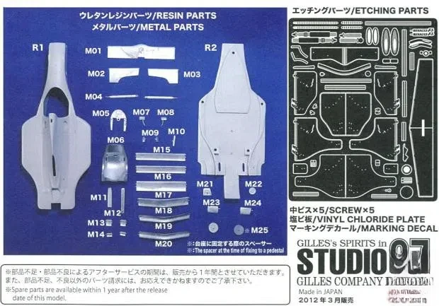 Studio 27 1:20 FW16B 1994. Części do modyfikacji modelu TK2091 Akcesoria do modyfikacji i montażu modeli