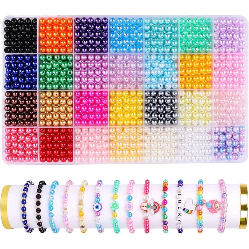 1680PCS Pearl Beads Kit 28 Colors 6mm Round Pearl Beads Bracelets Findings for Jewelry Making DIY Craft Necklace Earrings