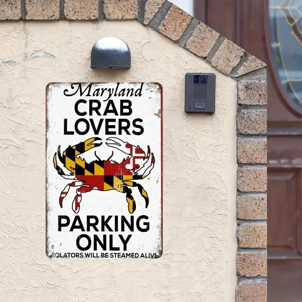 

Maryland Crab Lovers' Delight – Parking Metal Sign | Maryland Flag Crab Design for Home/Restaurant/Bar/Garage