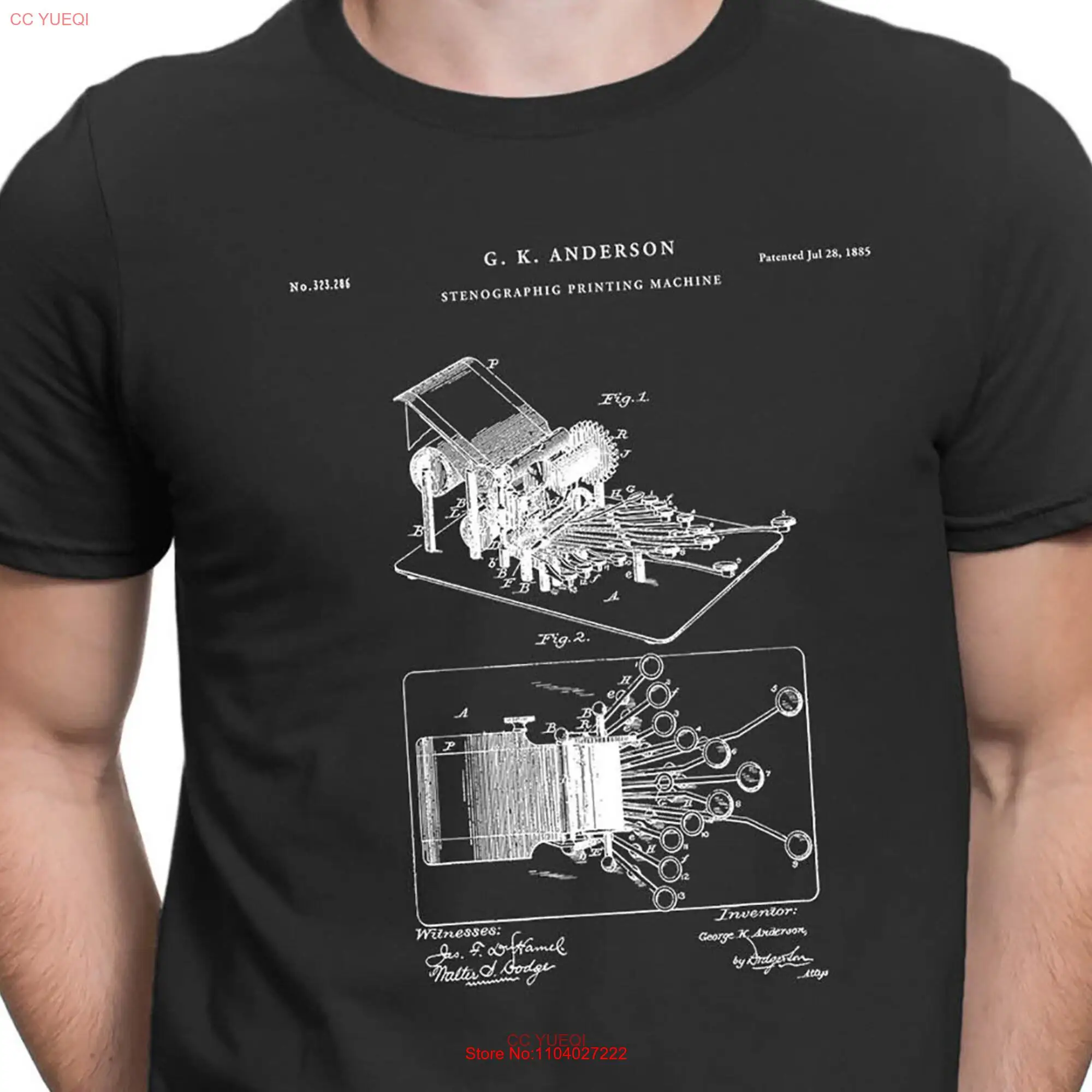 1907 Stenographic Machine Patent T Shirt Court Reporter Stenography Old Lawyer PT558 long or short sleeves