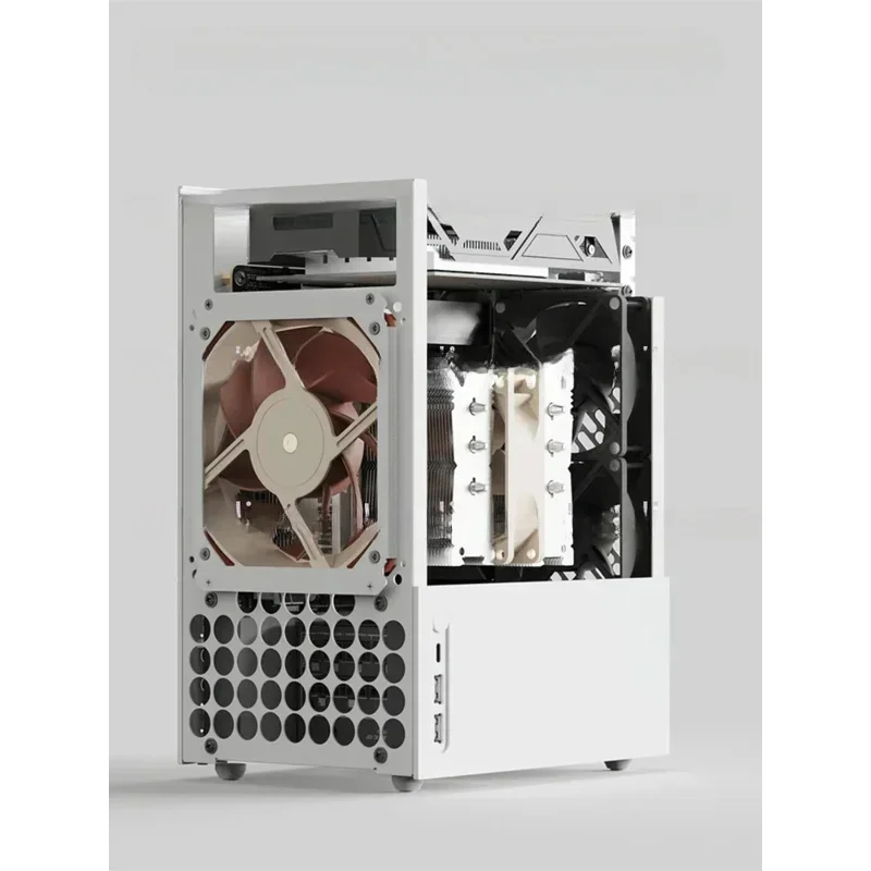 Mini ITX Desktop Chassis, Aluminum Alloy Tower Style Air Cooling, Portable Mesh White PC Case Support SFX Power Supply