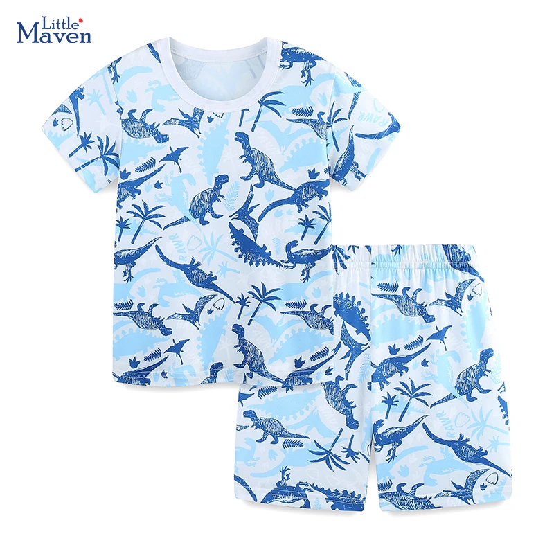 

Little maven Children's Clothing Kids Clothes Baby Boys 2025 Tracksuit Summer Cotton Sets Cartoon Dinosaurs T Shirts Tops+Pants