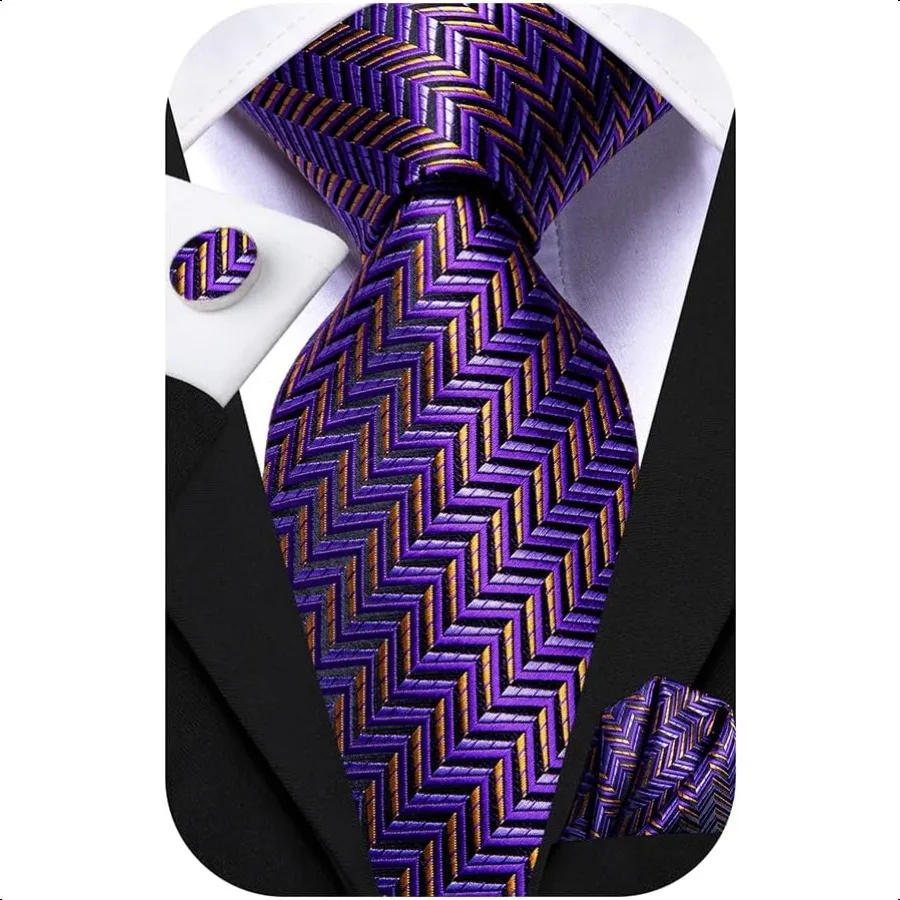

HiTie Mens 70 inches Tie Set Extra Long Necktie With Cufflinks Handkerchief For Big and Tall Men Business Wedding
