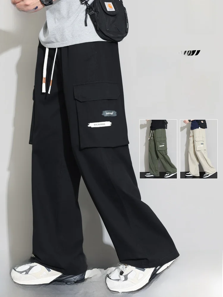 

Мужские хлопковые рабочие брюки Bla, весна-осень, свободные, прямые, больших размеров, карго, повседневные, широкие, свободного кроя