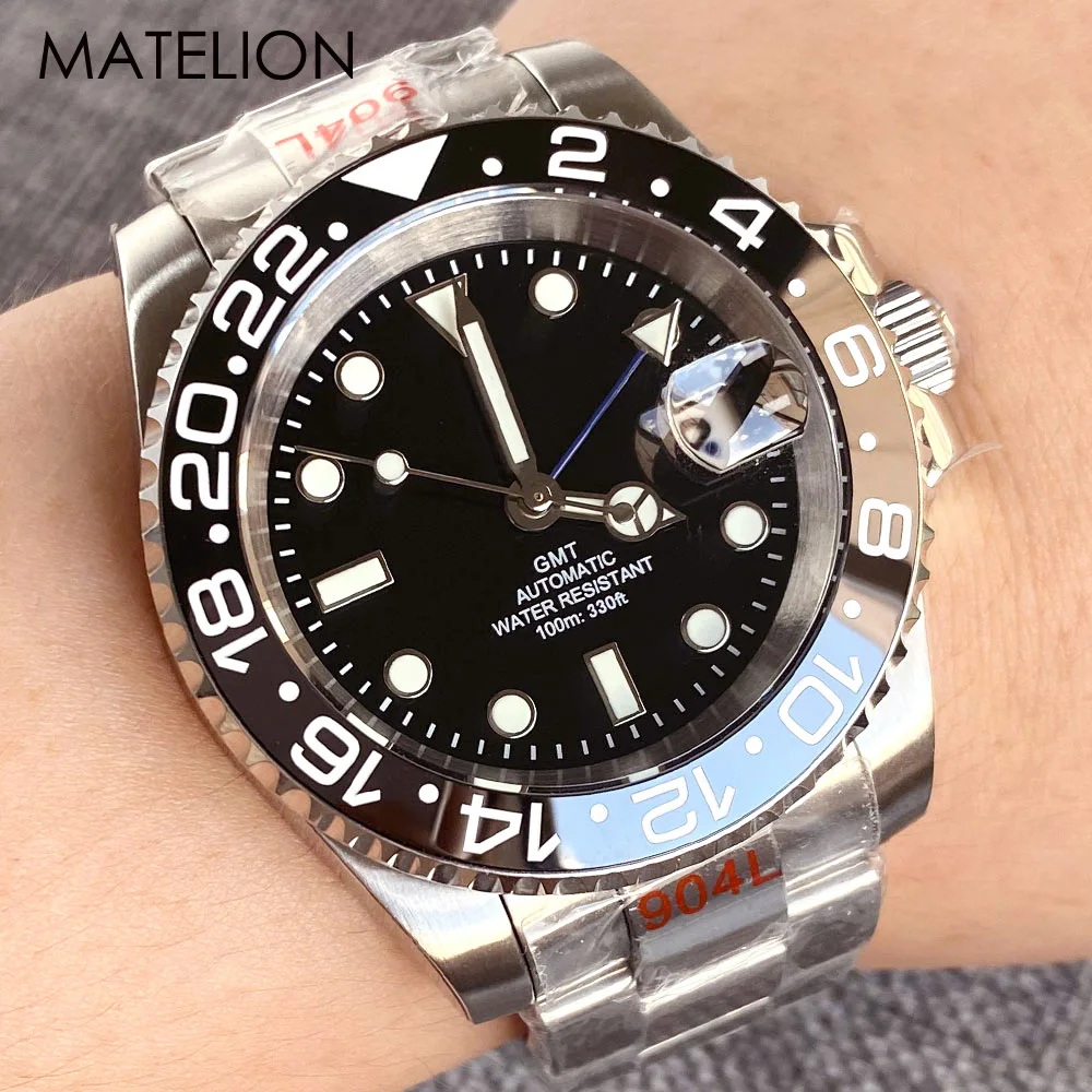 GMT Diver Watch for Men NH34A Movement Automatic Watches Mechanical Swim Luminous Jubilee Strap Slide Buckle 200m Waterproof