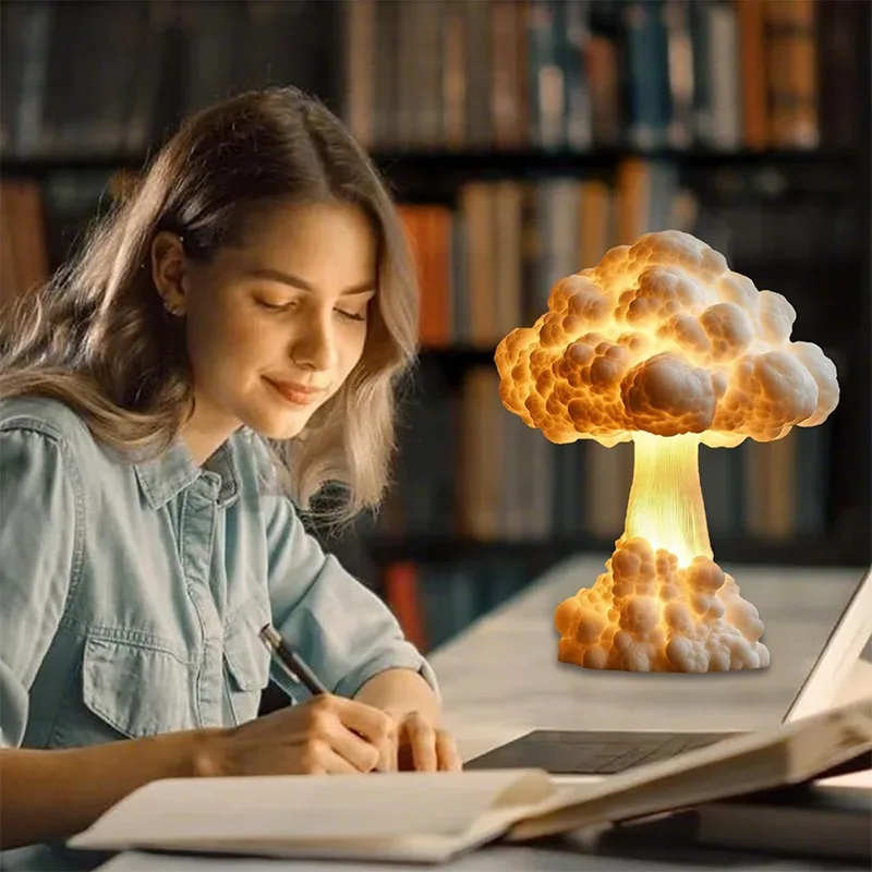 Luminous Mushroom Cloud Sculpture Pompom Nuclear Explotion Statue Modern Art Glow Resin Figurine Desk Ornaments Home Decoration