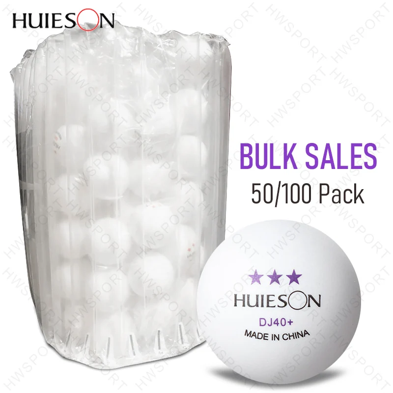 HUIESON 50/100 Pack Table Tennis Balls 3 Stars DJ40+ Ping Pong Balls With Seam Round Bullet ABS New Material Balls for Training