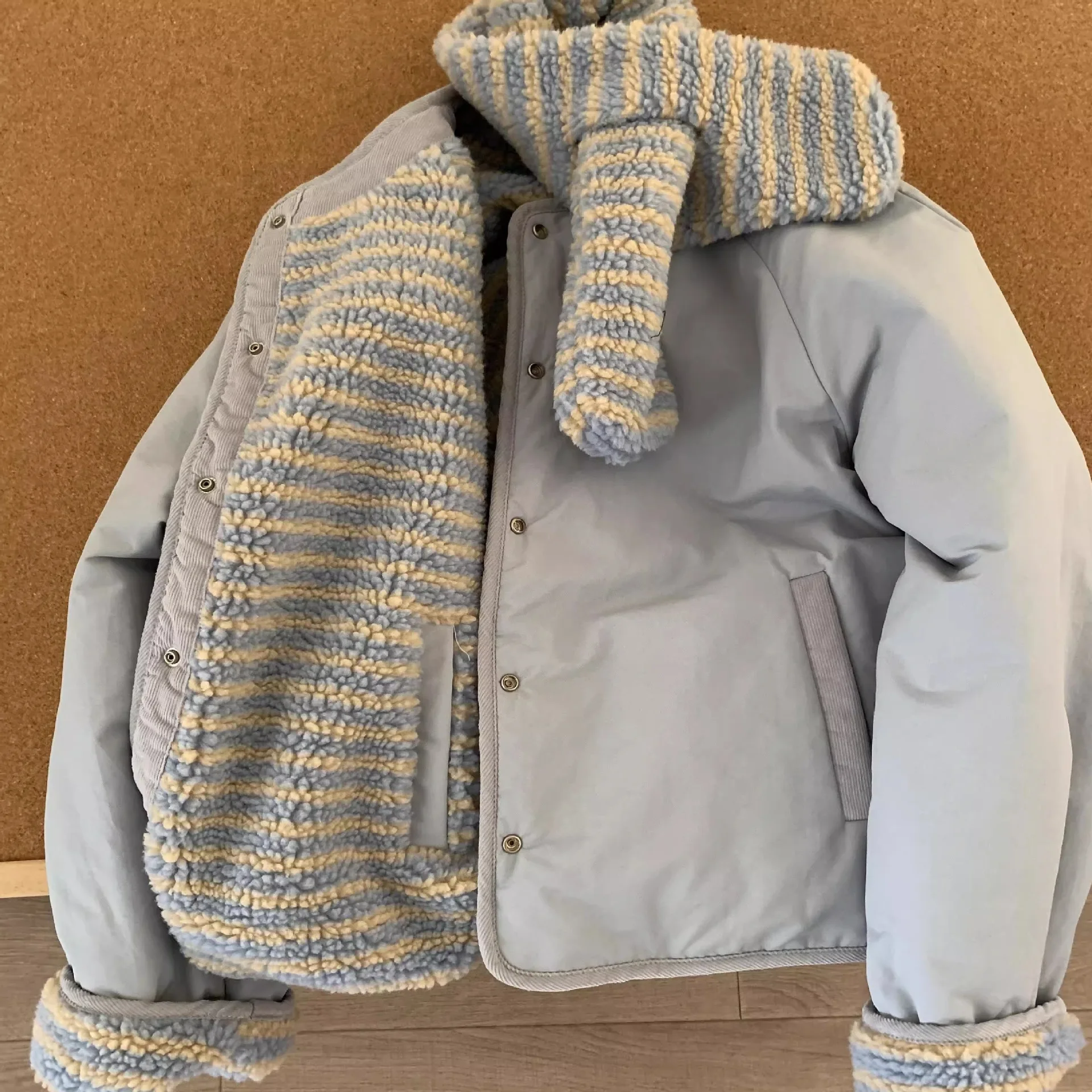 

Модная теплая хлопковая стеганая куртка, женская зимняя универсальная куртка с шарфом и двусторонним хлопковым пальто с круглым вырезом, женская уличная одежда