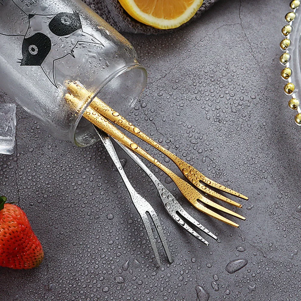 6Pcs Stainless Steel Fruit Fork Small Toothpick Multifunctional Fruit Stick Gold Moon Cake Knife Food Picks Kitchen Accessories