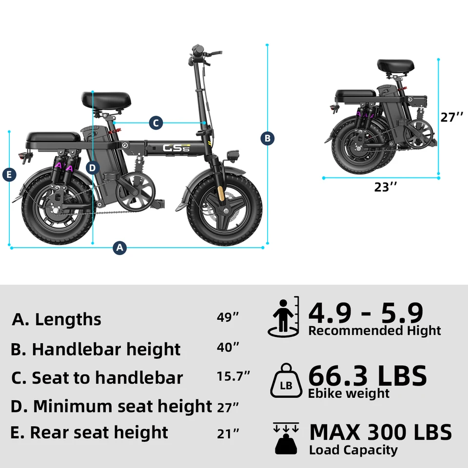 Uplee GS5 500W 48V 15AH Electric Bicycles Ebike E-Bike For Adults, 3-Riding Modes, 14" Foldable Ebike, With Charger And Battery, MAX Speed 19.9 MPH, Dual Disc Brakes, Durable And Lightweight Frame, All-Terrain Foldable Ebike image 11