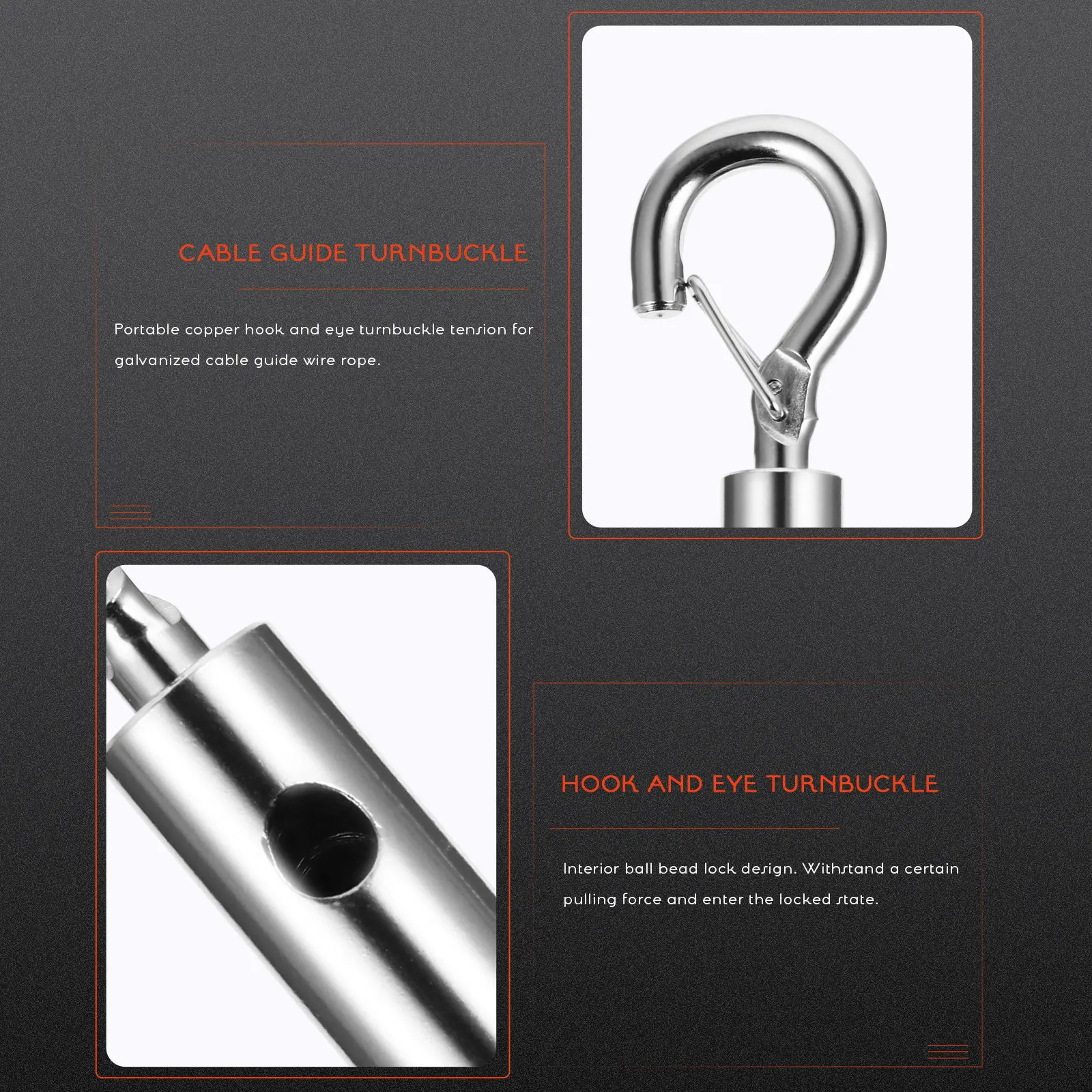 6 pcs Wire Cable Card Hardware Accessories Copper Turnbuckle Wire Rope Turn Buckle Tensioners Galvanized Guide Suspension Hooks