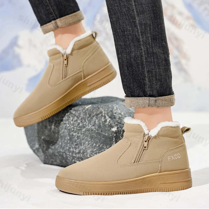 

Men's Outdoor Non Slip Cotton Shoes Winter New Fashion Zipper Waterproof Snow Boots Height Increase Comfort Platform Warm Shoes