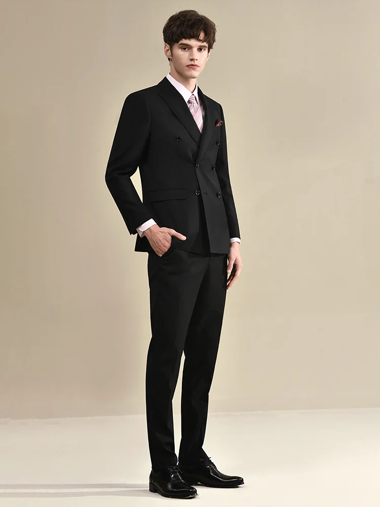 

Men Suits Set Double Breasted Black Slim Fit Blazer + Pant 2023 4 Seasons Clothing Christmas Party Wedding Groom Normal Wear 6XL