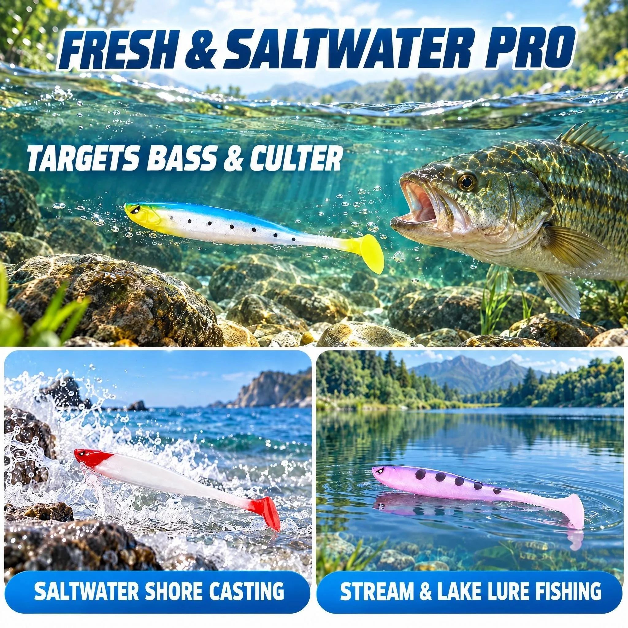 Multi Color Paddle Tail Soft Swimbaits Realistic Fish Eye Silicone T Tail Fishing Lures Artificial Worm Bait For Bass Trout