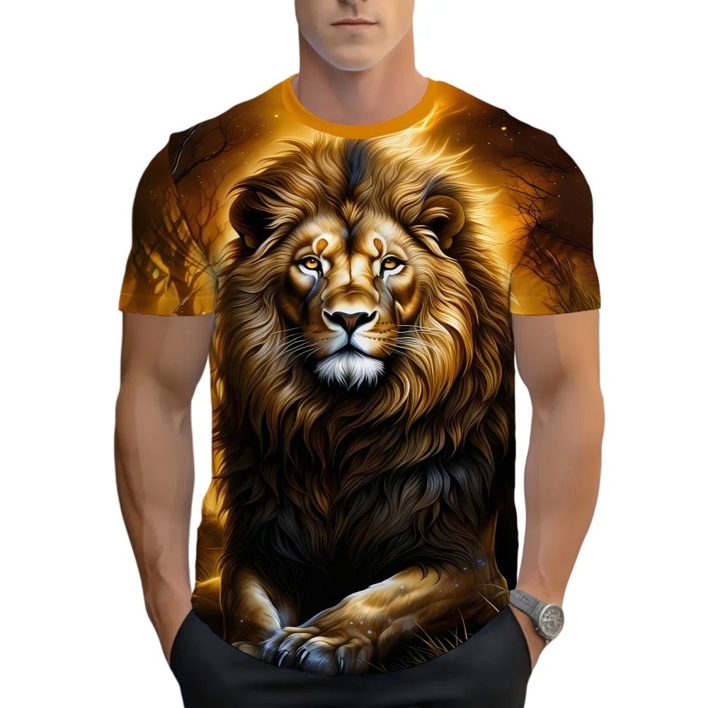 

Men's Summer Lion 3D Printed T-Shirt with Street Style Bright Color Pattern Design Casual Sports T-Shirt Durable and Breathable