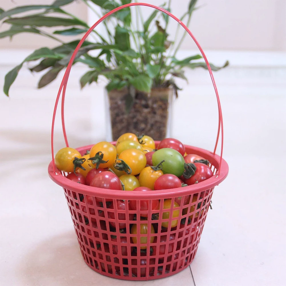 

10pcs Fruit With Handle Storage Container Vegetable Basket Portable Plastic Baskets For Fruits Shower Reusable Convenient Small