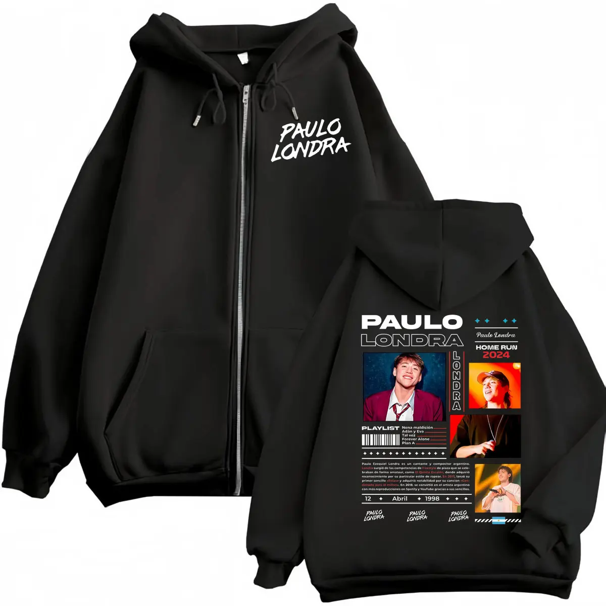 

Худи на молнии с графическим принтом Rapper Paulo Londra, унисекс, в стиле хип-хоп, модные повседневные свободные толстовки с длинными рукавами и капюшоном