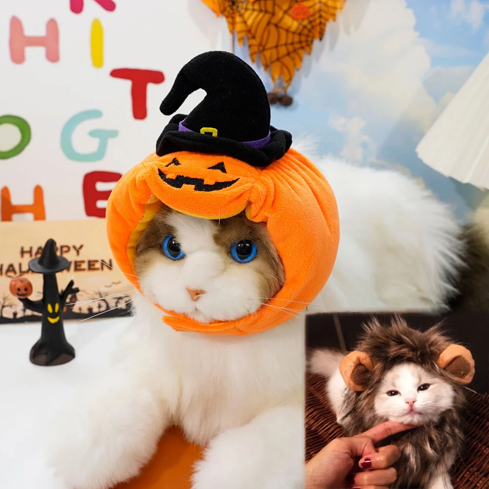 

Halloween Dog Costume Pet Hat Funny Pumpkin Lion Hat Costume Cute Personality Headgear Role Playing Dress Up Cat Accessories