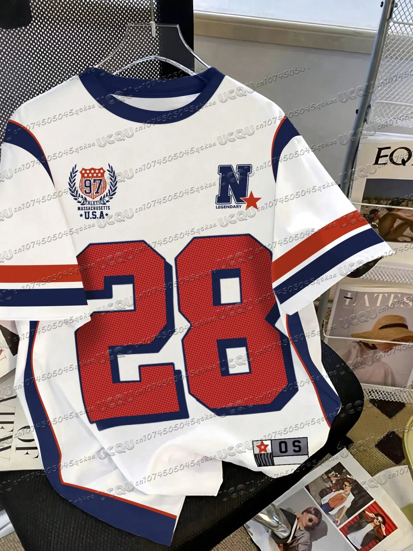 Amerikanische Größe 28, Fußball-Sport-T-Shirt, O-Ausschnitt, locker und modisch, Streetwear, kurzärmelig, Sommer-Damen-Casual-Party-Top