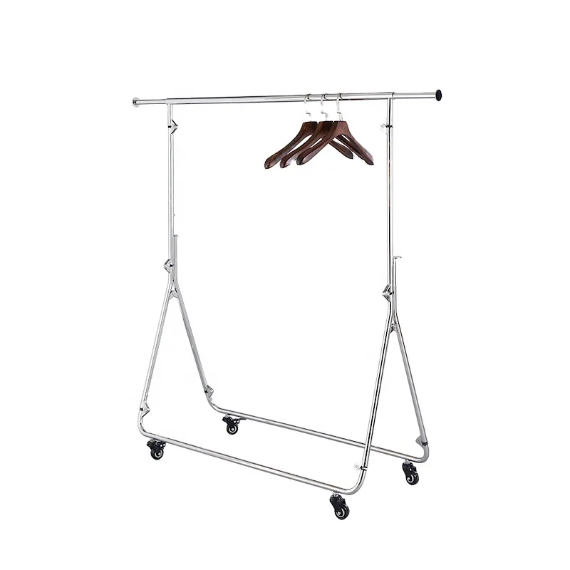New Arrival Foldable Stainless Steel Wheel Portable Retail Clothing Display Rack For Apparel Store
