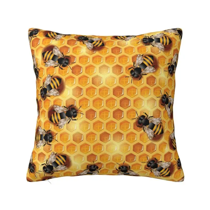 Honey Bees Cushion Cover 60x60 cm Polyester Velvet Throw Pillow Case For Sofa Chair Living Room Decoration Pillowslip