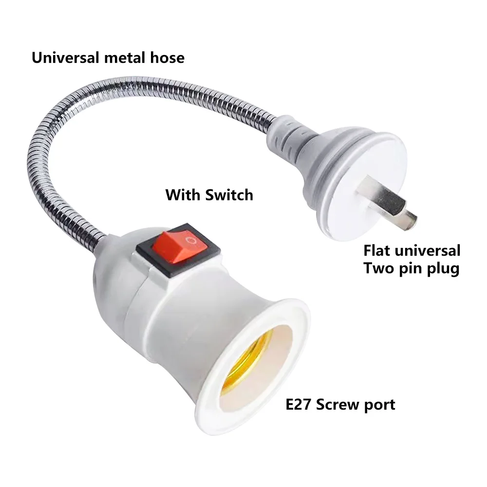 E27 Indoor Plant Socket Adapter with On/Off Switch Flexible Extension Lamp Bulb Holder Converter to US/EU/UK Plug