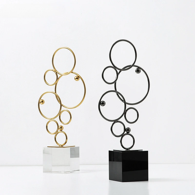 Metal Crafts Geometric Rings Cut-out Circle Panels Decorative Figurines Golden Home Decoration Accessories
