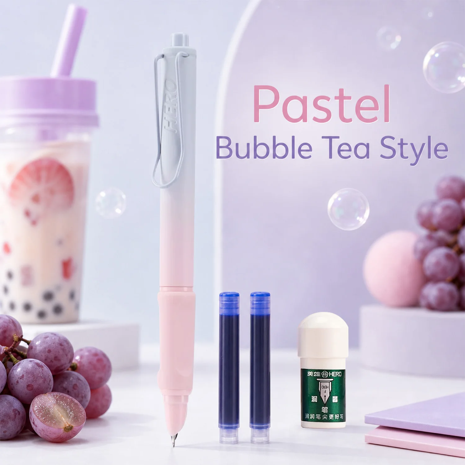 Hero 1356 Retractable Fountain Pen, Smooth Writing Nib, Lightweight Ergonomic Grip, Gradient Color Design, Student Friendly,