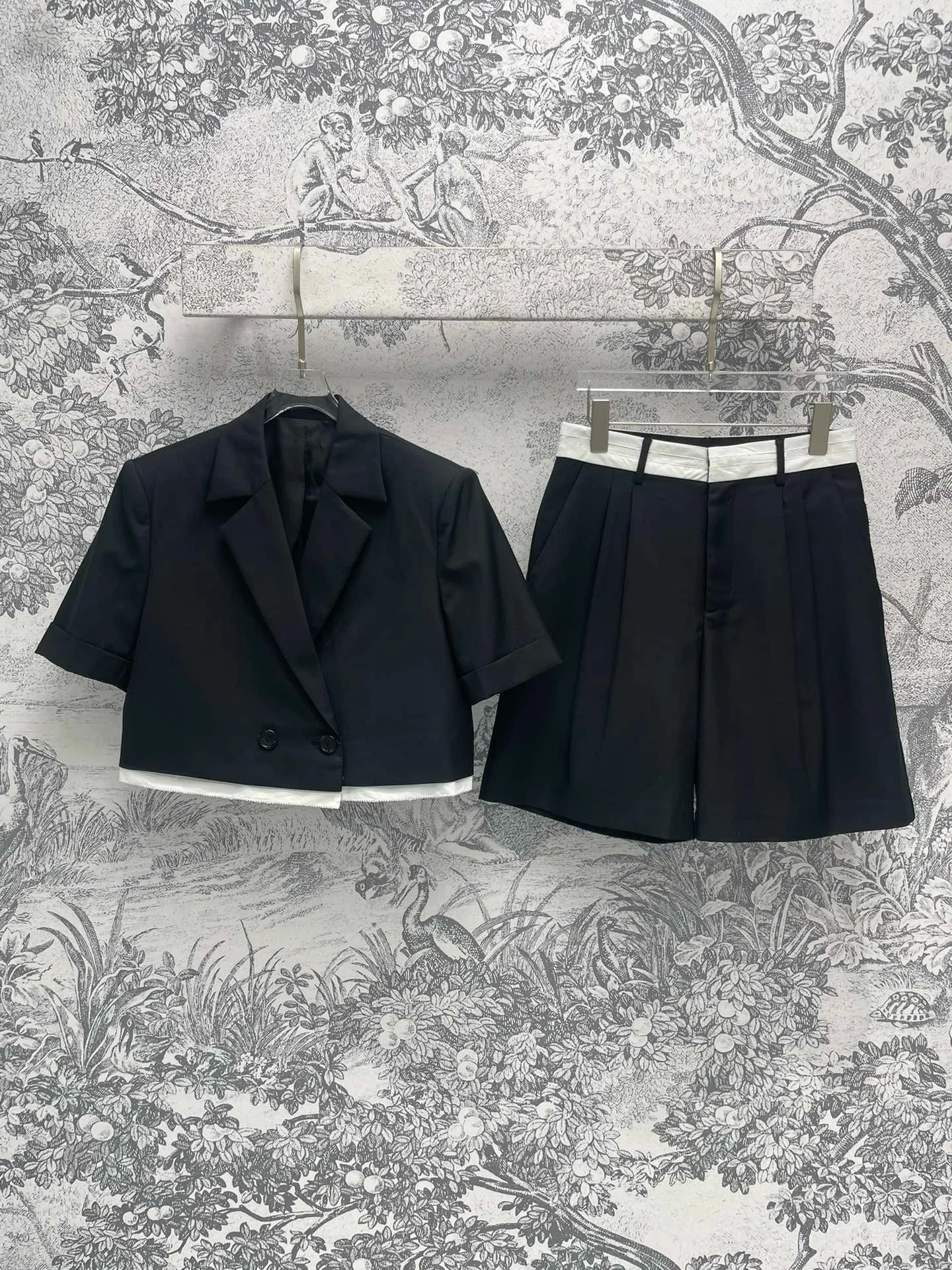 Shorts e shorts de manga curta para senhora, shorts de cintura carta, terno de escritório, nova moda, primavera e verão, 2024