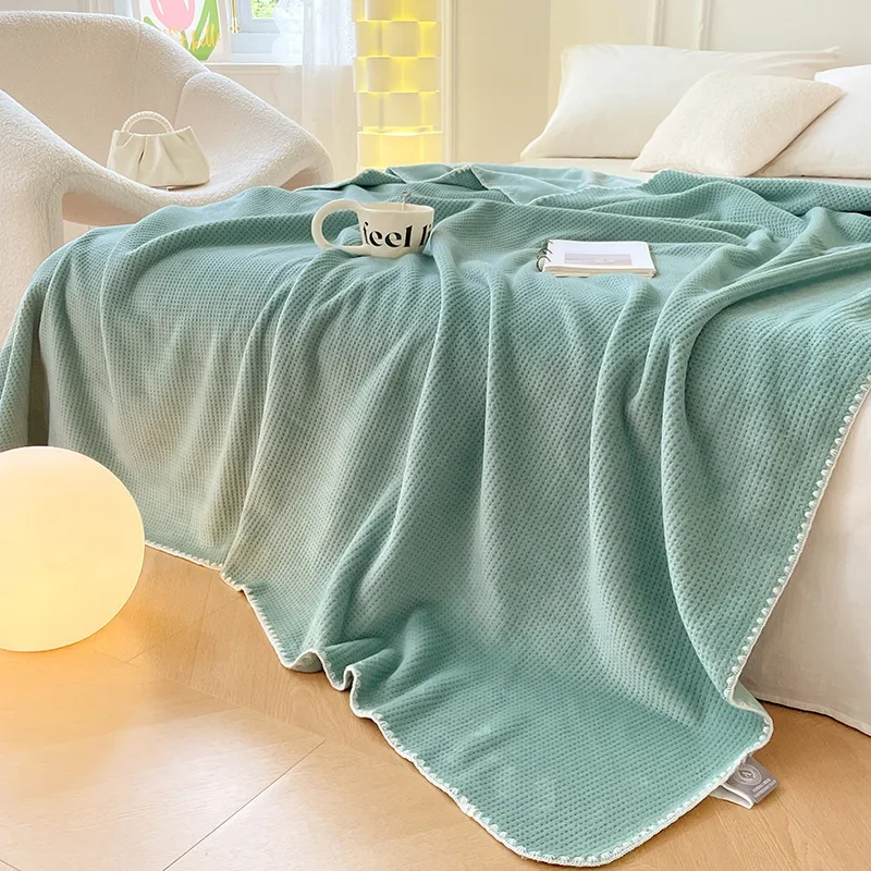 

2024 new solid color waffle multi-functional blanket lunch break blanket bedroom sofa casual blanket warm and comfortable