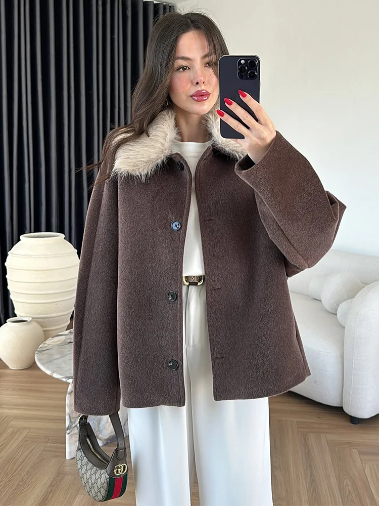 

Trendix куртка с воротником из искусственного меха для женщин, осенне-зимняя уличная повседневная куртка на пуговицах в стиле ретро, офисные теплые куртки, пальто