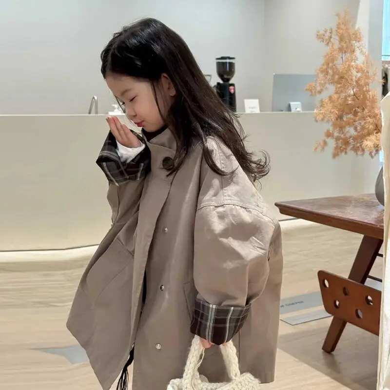 Girls Trench Coat Autumn New Children's Medium Length Windbreaker Casual Fashionable Long Sleeve Jacket