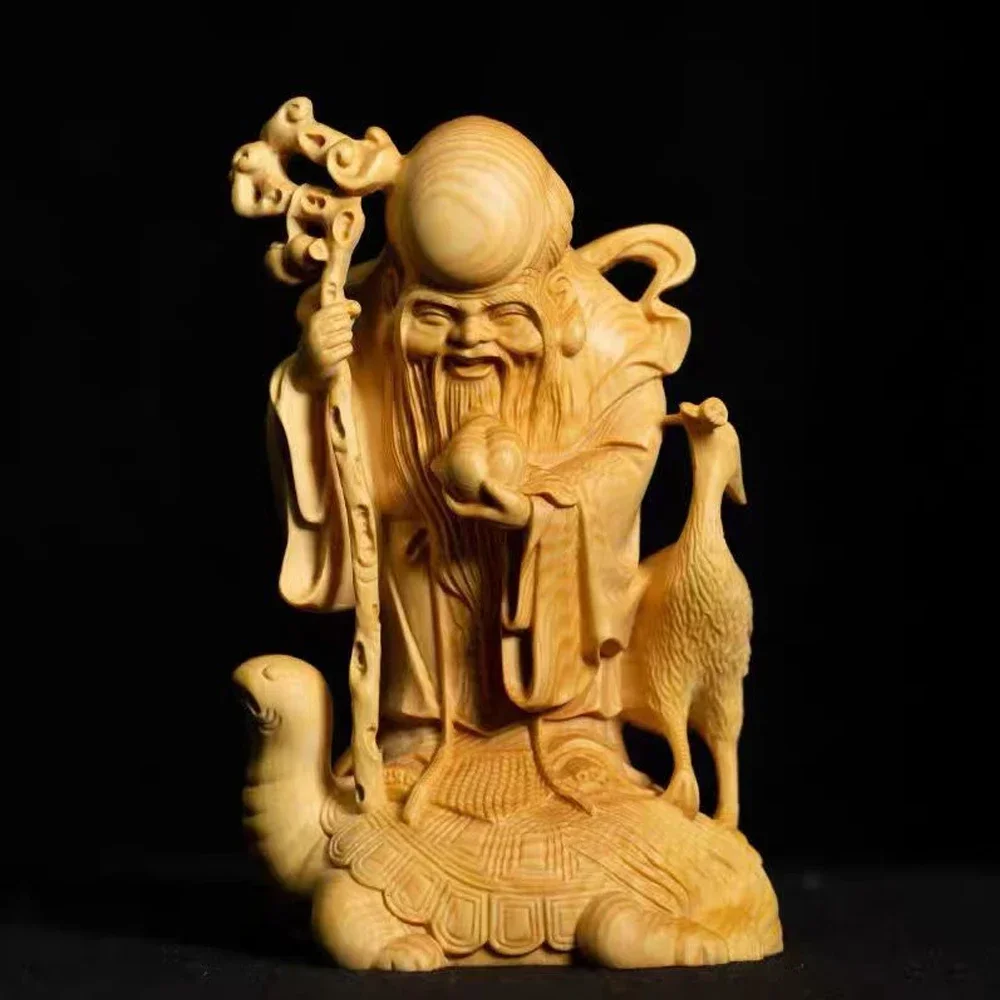 

MOYU Cliff Cypress Wood Carving Longevity Star Public Decoration Solid Wood Carving Handicrafts Gifts Home Decoration Practical