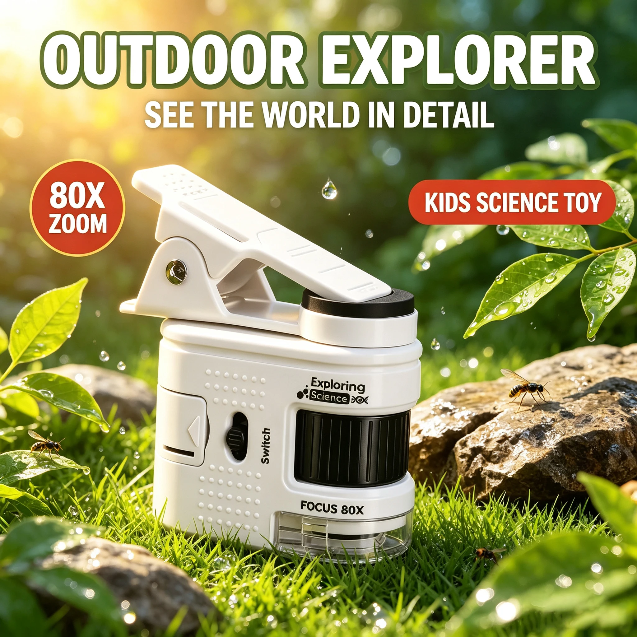 Kids Outdoor Microscope - Microscopio Portátil 80X para Niños, Lupa