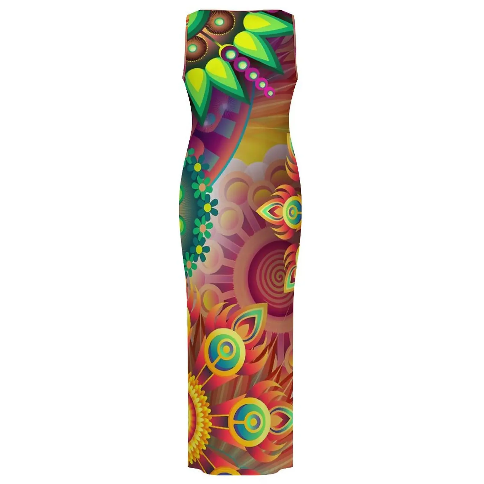 Abito aderente da donna Abiti lunghi moderni Flower Power Abito estivo grafico streetwear senza maniche con stampa floreale vintage di grandi dimensioni