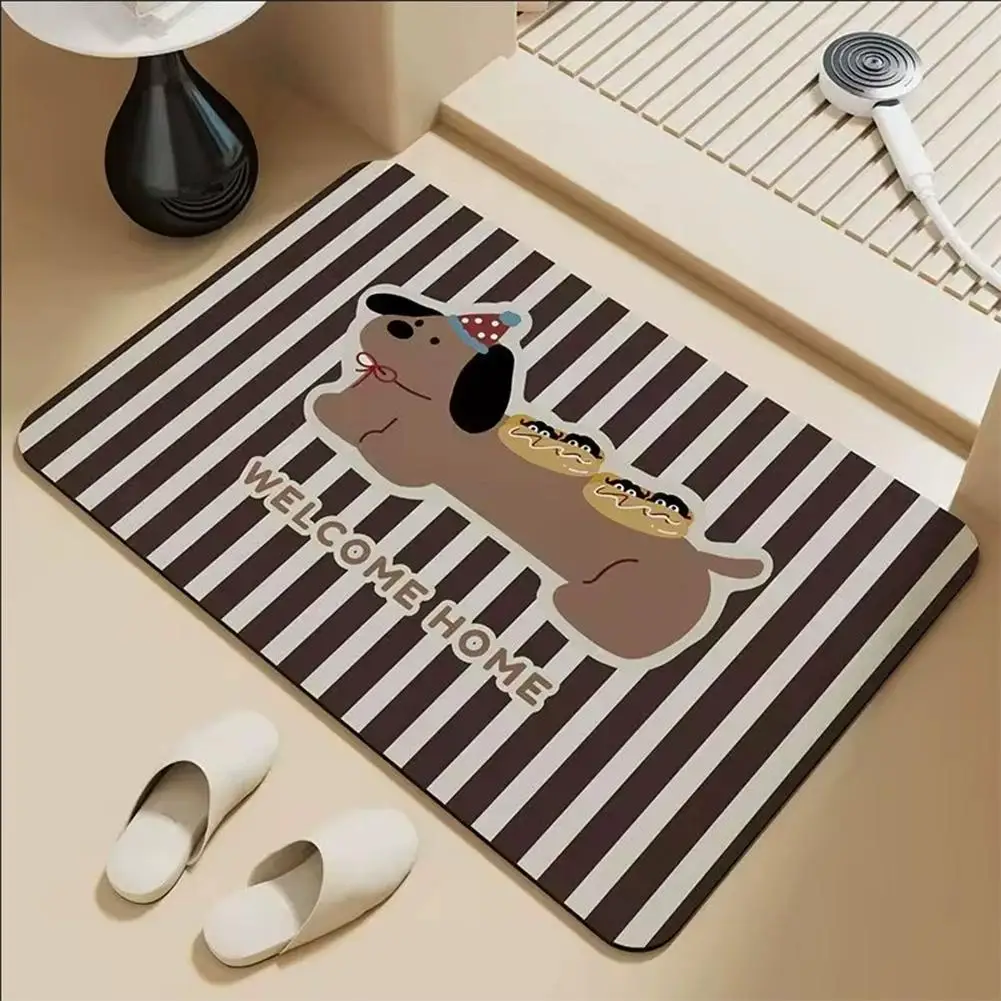 Cute Dachshund Print Diatomaceous Earth Bath Mat, Ultra Absorbent Non-Slip Bathroom Floor Rug, Quick Dry Shower Mat