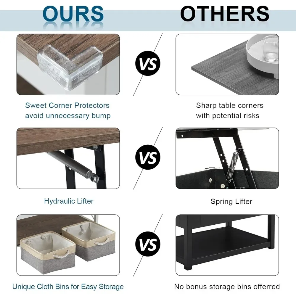 Небольшой современный журнальный столик для небольшого пространства в минималистском стиле. Журнальный столик с подъемным верхом 36 дюймов и бесплатными тканевыми контейнерами для хранения Café.