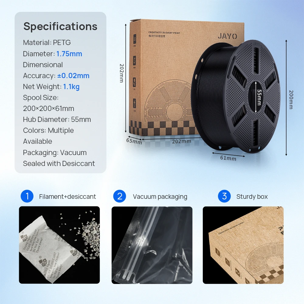 Filament do drukarki 3D JAYO 3D PETG/PLA/PLA PLUS 1.75mm 5.5KG 100% Bez Pęcherzyków Nietoksyczny Materiał do Druku 3D do Drukarek 3D i Długopisów 3D — zdjęcie produktu 5