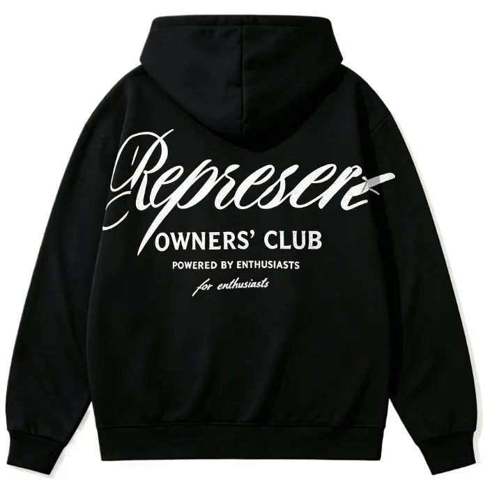 2026 Men Retro Club Hoodie Back Print Cursive Distressed Text Graphic Hooded Sweatshirt Loose Street Pullover Tops