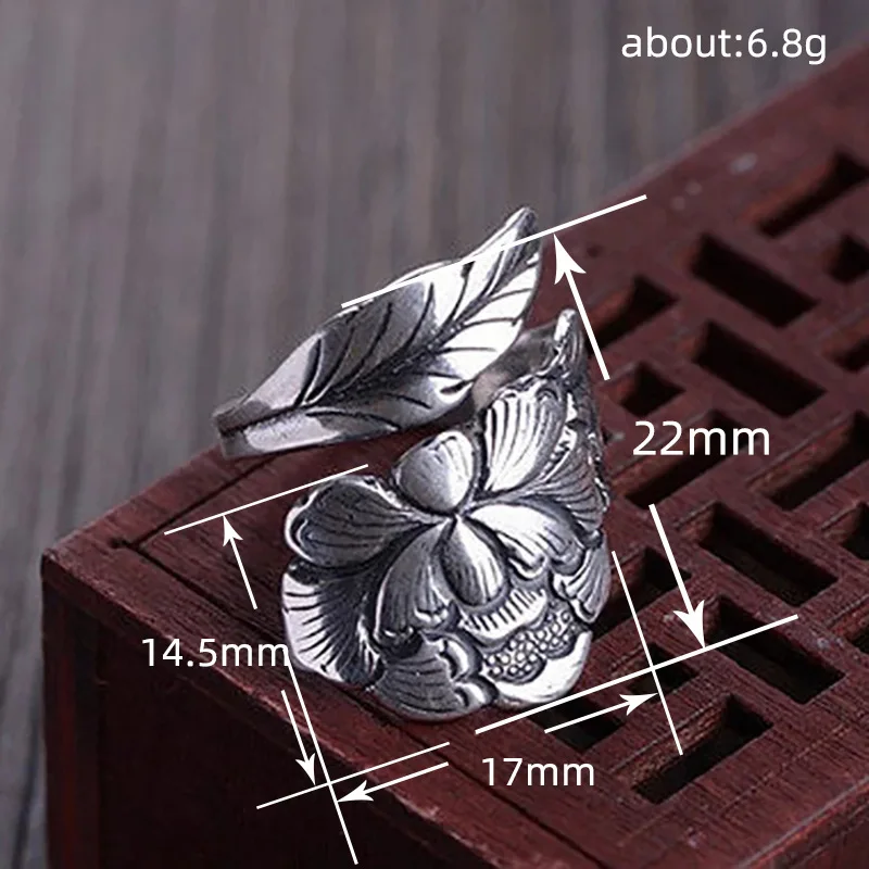 2026 Peony Open Ring Women\'s New Retro Design Ethnic Style  National Color Tianxiang Index Finger  Women