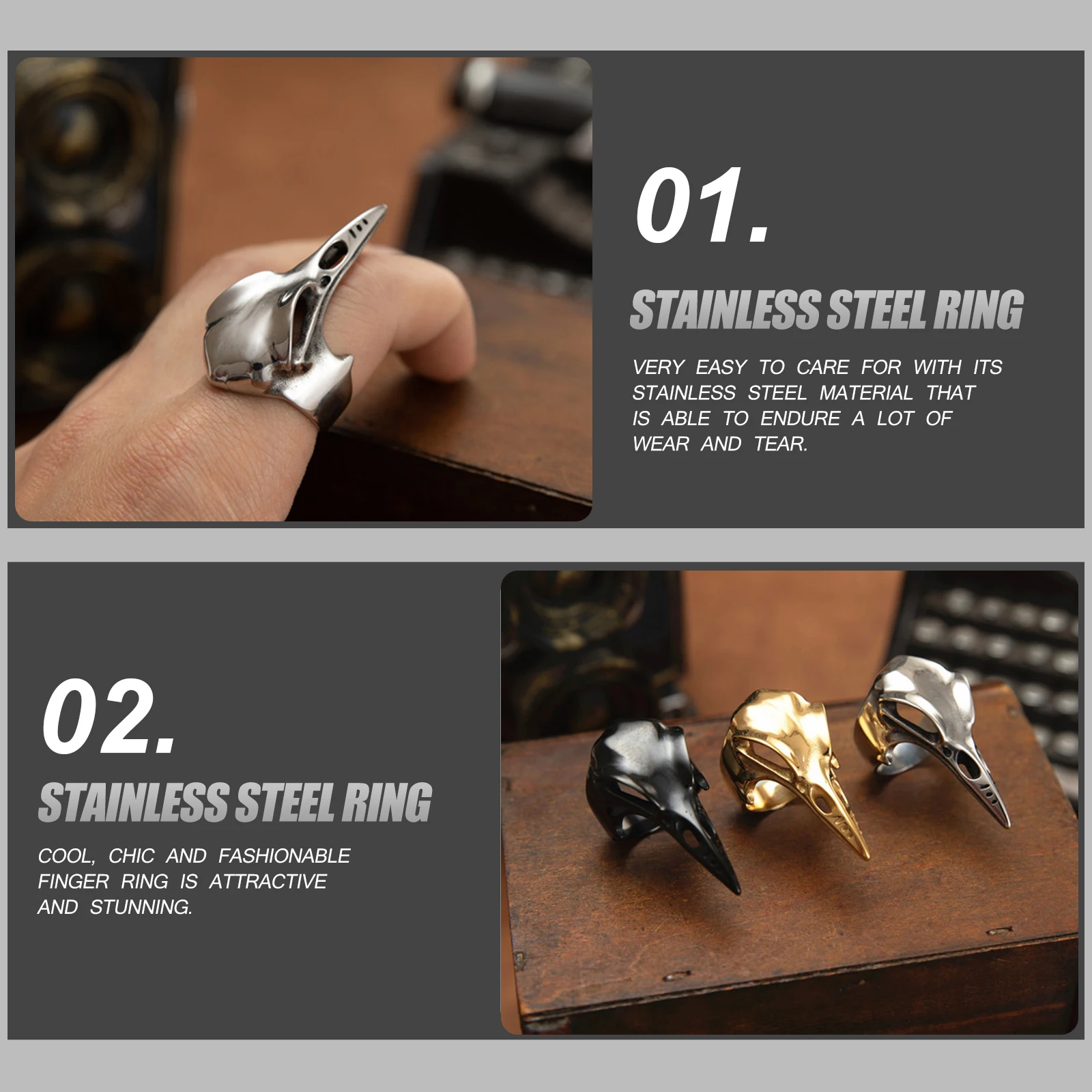 

Skull Creative Finger Jewelry Decor Stainless Steel Personality Novel