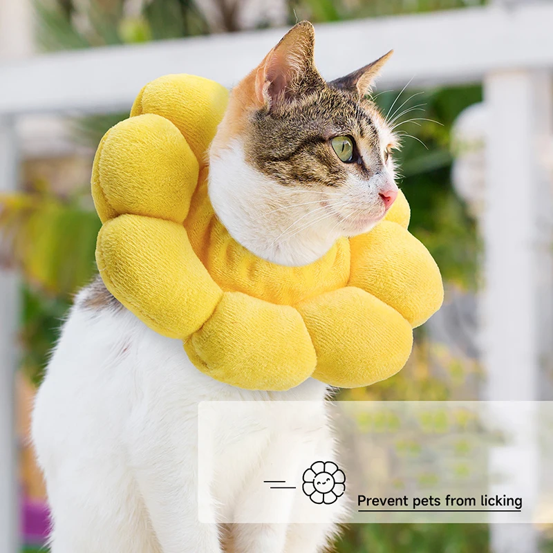 

Pet Sunflower Elizabethan Collar Adjustable Anti-Bite Surgery Anti-Lick Wound Healing Cat Protection Collars Soft Plush Collar