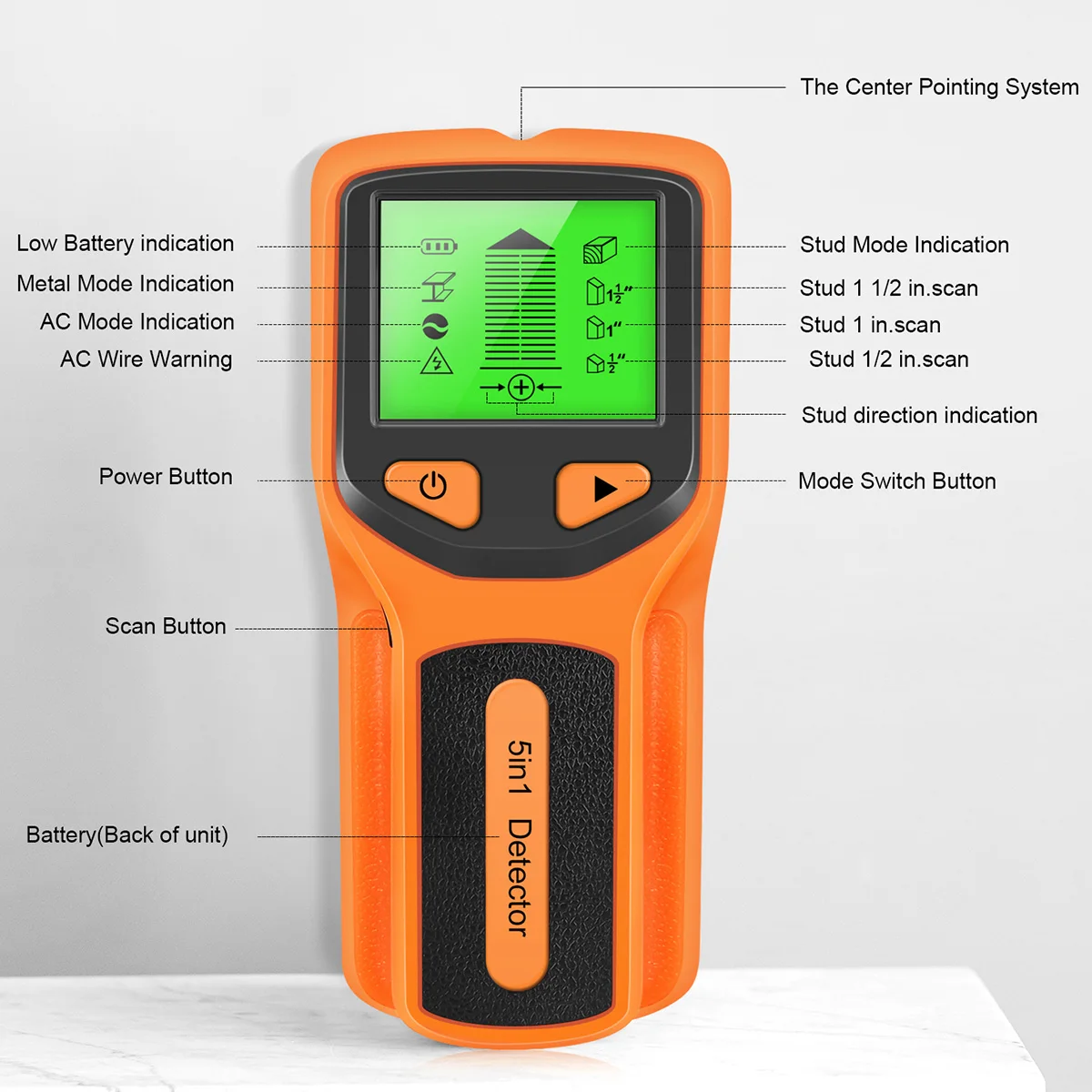 Stud Finder Sensor 5in1 Wall Scanner Electronic Stud Sensor Locator Wood Beam Joist Finders Portable Wall Detector LCD Display