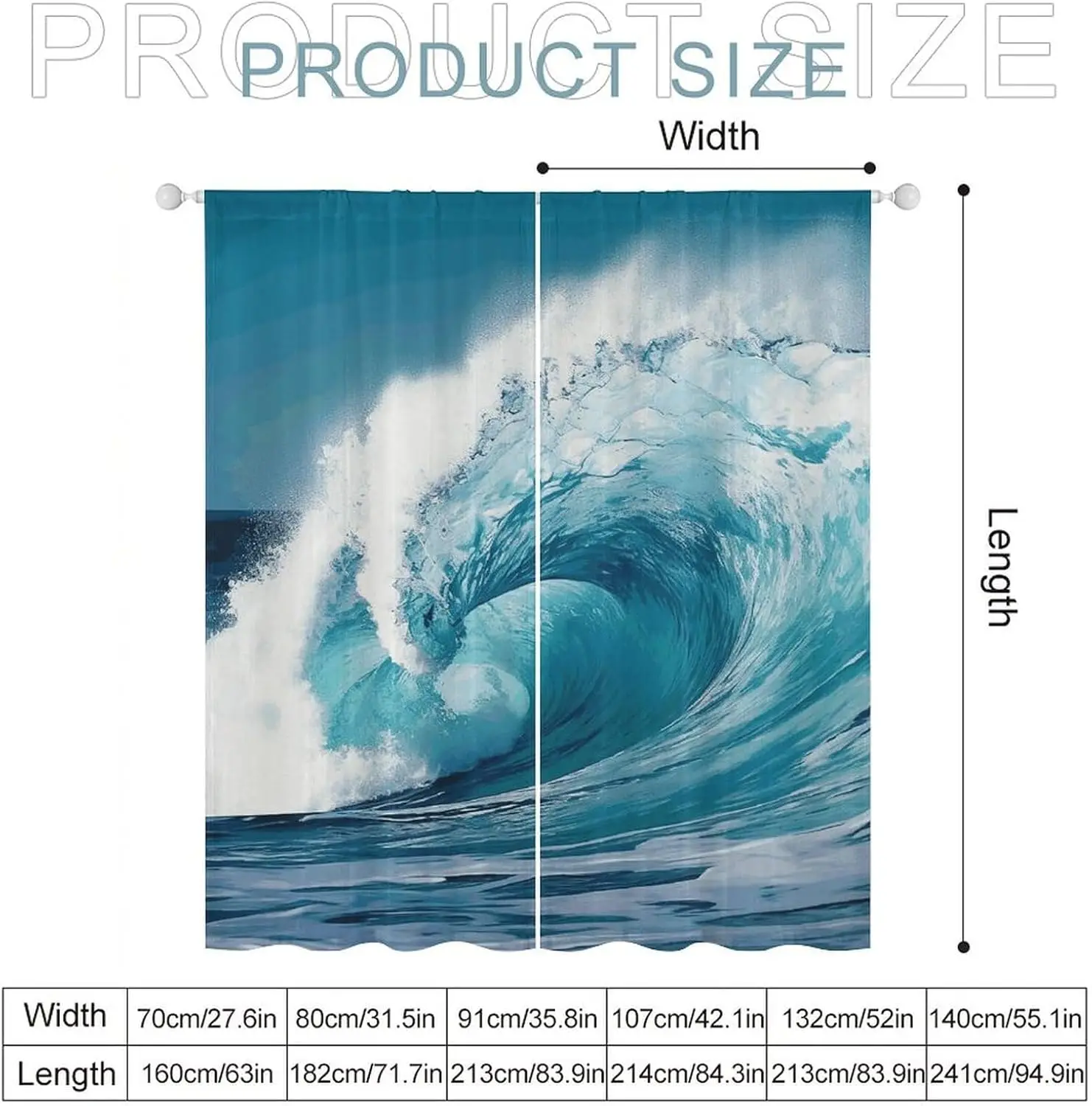 Beautiful Blue Ocean Wave Curtain 2pcs Abstract Tropical Sea Curtain Shower Curtain Waterproof Bathroom Window Home Decor