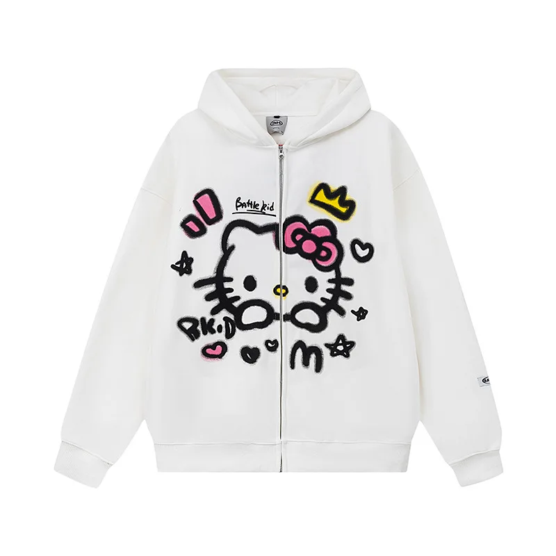 

Hello Kitty Coat Sweatshirt Cardigan Hoodie Zipper Loose Trendy Brand Autumn and Winter Clothing Cartoon Holiday Clothing Gift