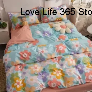 Ins Blue Flowers Duvet Cover Korean Style Little Love Heart Sheet With Pillowcases Daisy Patternbedroom Decor Girls Modern Gift