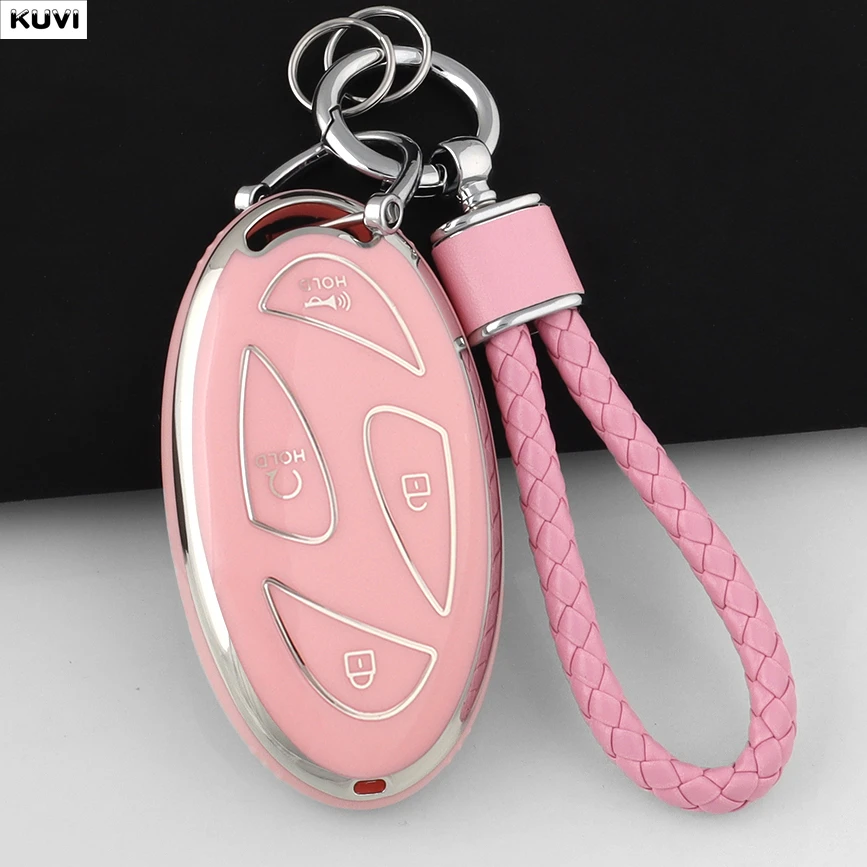 5 7 Buttons Pink TPU Car Remote Key Case Cover For Hyundai IONIQ 6 New Grand Prix GN7 Kona Protected Keychain Fob Accessories